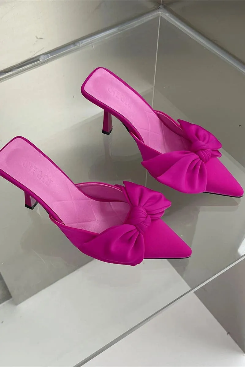Pink Pointed Toe Knot Kitten Heels Mule